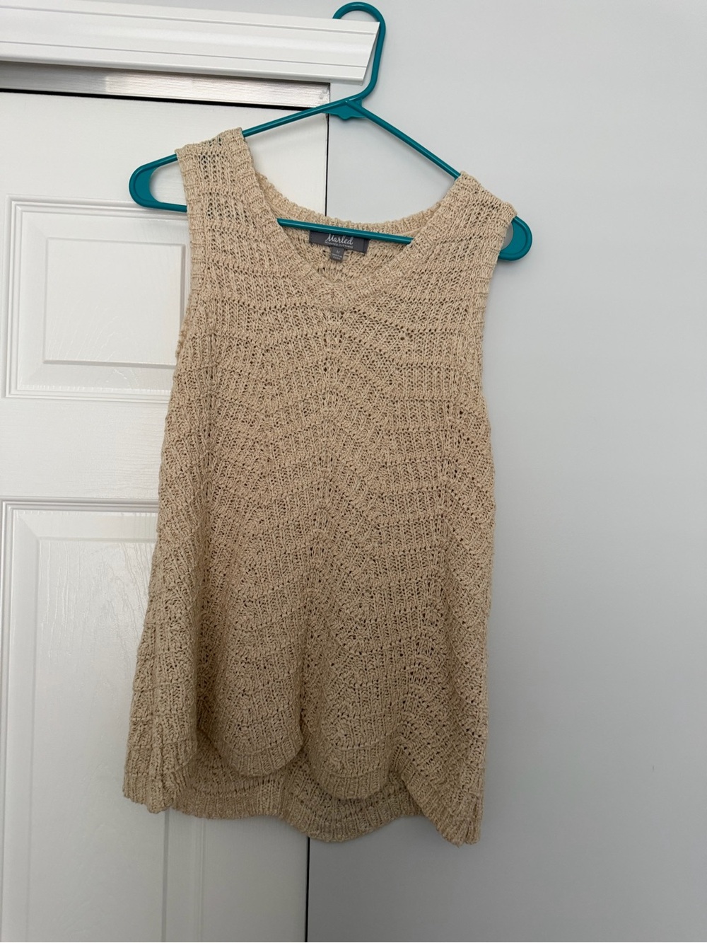 Crochet Knit V-Neck Sleeveless Tank Top - Beige